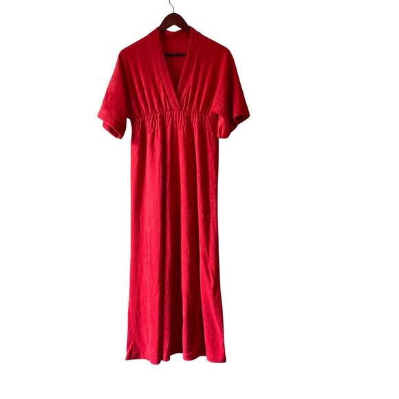 Vintage 70s red towel terry cloth midi dress size‎ small - Picture 1 of 4